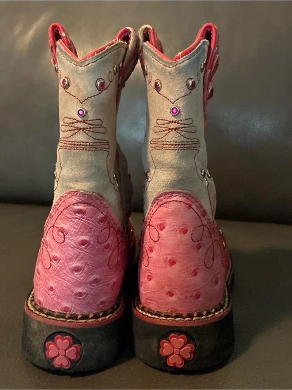 Ariat Red and Tan Leather Western Pull-On Boots